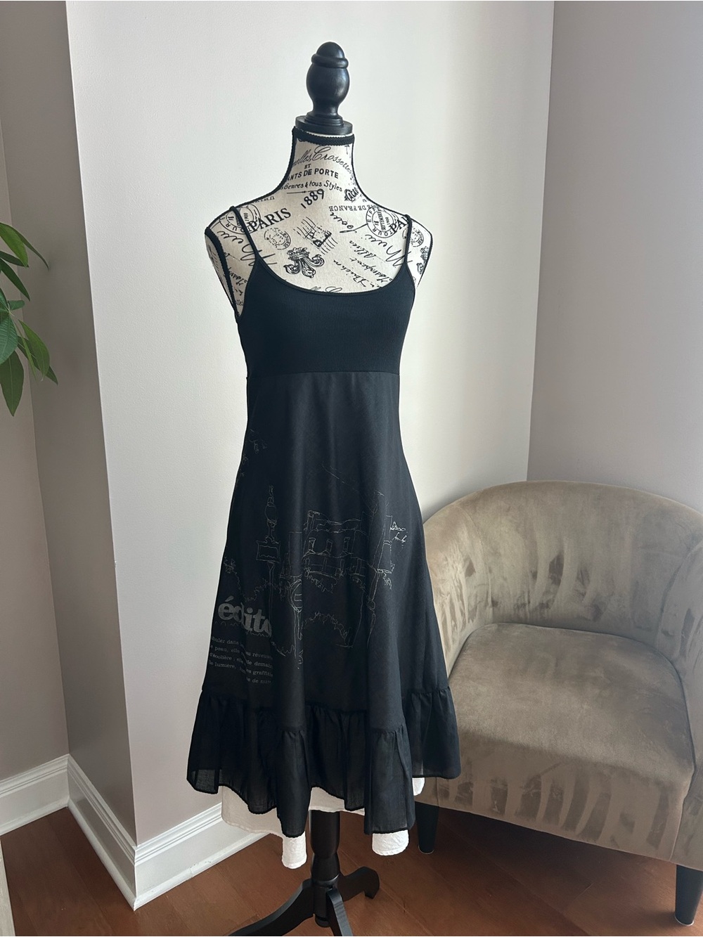 Vintage 2009 Cop Copine Chihiro Layered Graphic Dress Black White Size S